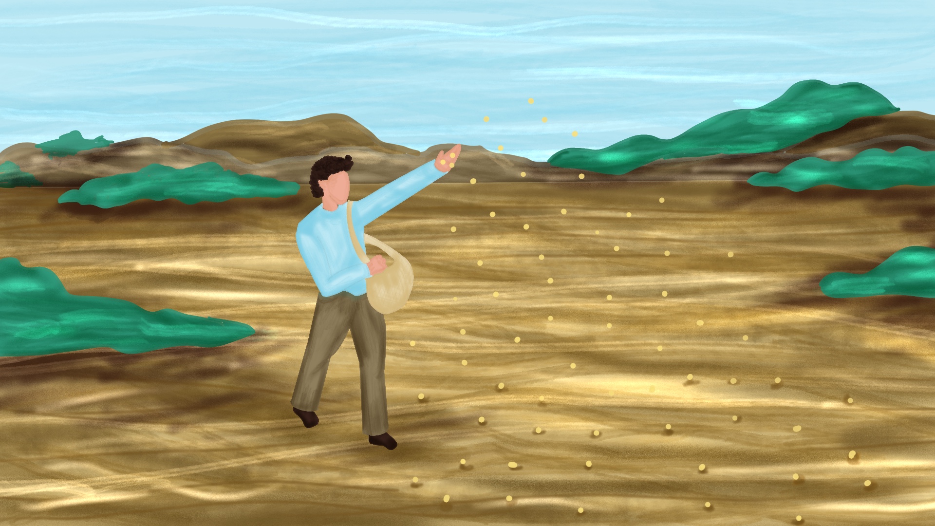 Uomo si diletta a seminare nel suo orto domestico.