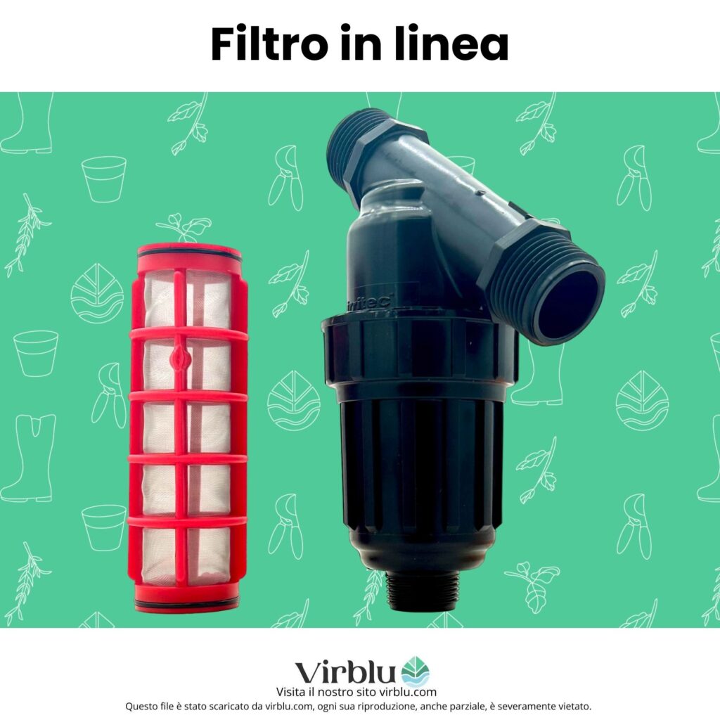 Immagine di un filtro in linea utile per trattenere le impurità dell'acqua per irrigare il prato e da montare durante la preparazione del terreno per la semina del prato