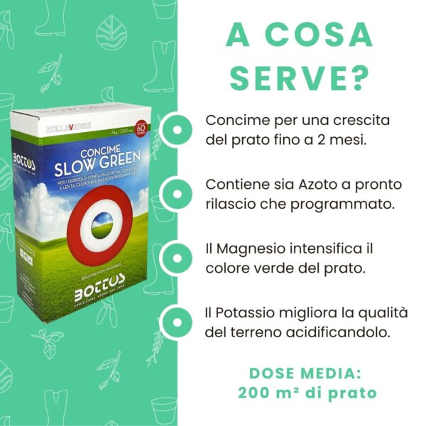 Infografica dello Slow Green il concime per prato ingiallito nella ripresa vegetativa del prato in primavera